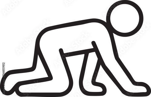 Simple Line Drawing of a Person Crawling on Hands and Knees Isolated on a White Background