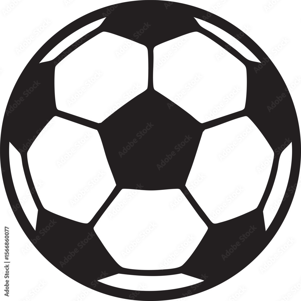 Fototapeta premium Simple Black and White Soccer Ball Illustration with Classic Pattern and Clean Lines on a White Background
