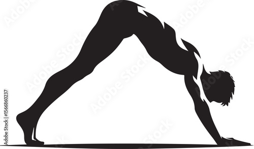 Silhouette of a person practicing downward facing dog yoga pose on a mat