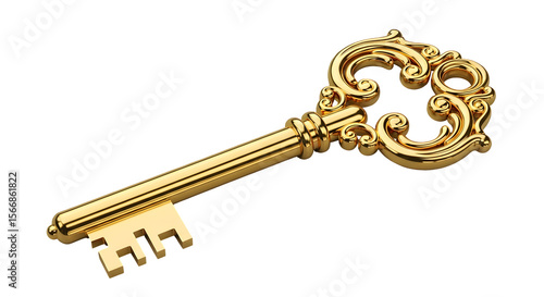 Ornate gold key on black background