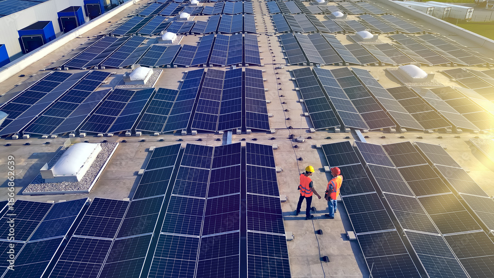 © stockcopter - A bird's-eye view of a solar panel field highlights the vast potential of renewable energy and the importance of sustainable practices in powering our future.