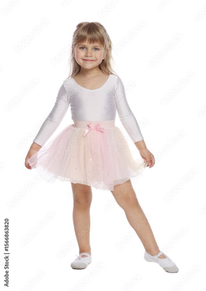 Cute little dancer in tutu skirt on white background Cute little dancer in tutu skirt on white background
