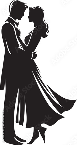 Elegant Couple Dancing Silhouette Romantic Evening Celebration Together