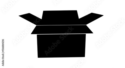 Open shipping box silhouette vector graphic with isolated cardboard packaging