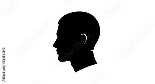 A stark black silhouette of a man's head and shoulders viewed from the side against a pure white background