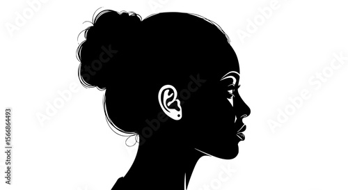 Elegant Silhouette of a Woman's Profile with Detailed Hair
