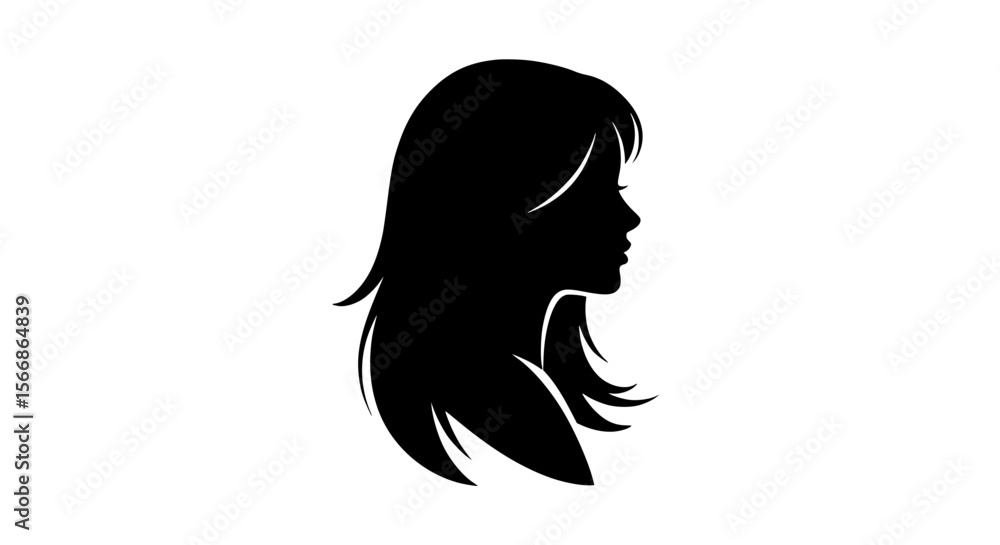 Elegant Silhouette of a Woman with Flowing Hair Artistic Profile Elegant Silhouette of a Woman with Flowing Hair Artistic Profile