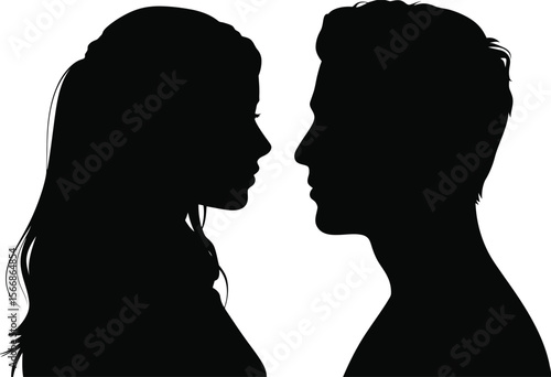 Male and Female Silhouette Profiles: Intimate Gaze and Connection