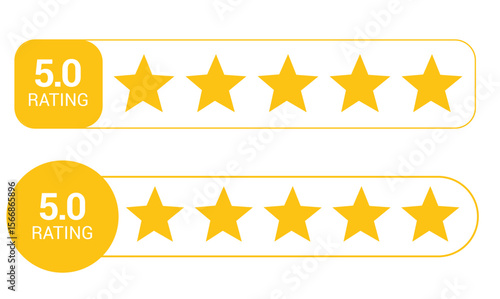 5-star icon. symbol of customers rating for product or service. yellow five-star sign with text for app, website, Ui design element. Vector illustration.
