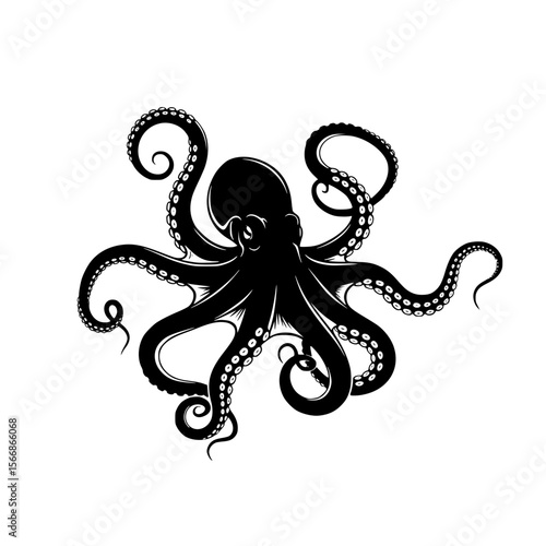 Mysterious Black Octopus Spreading Its Tentacles in Dark Oceanic Depths