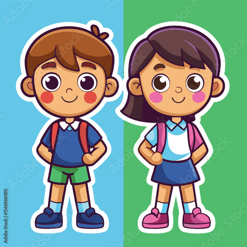 Smiling kids with backpacks, ready for school