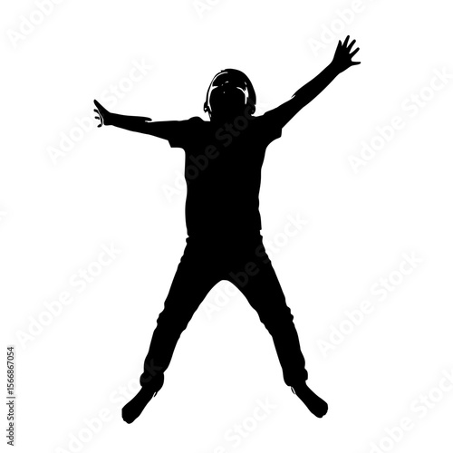 A Joyful Child Silhouetted Against a White Background Celebrating With Arms Reached Wide