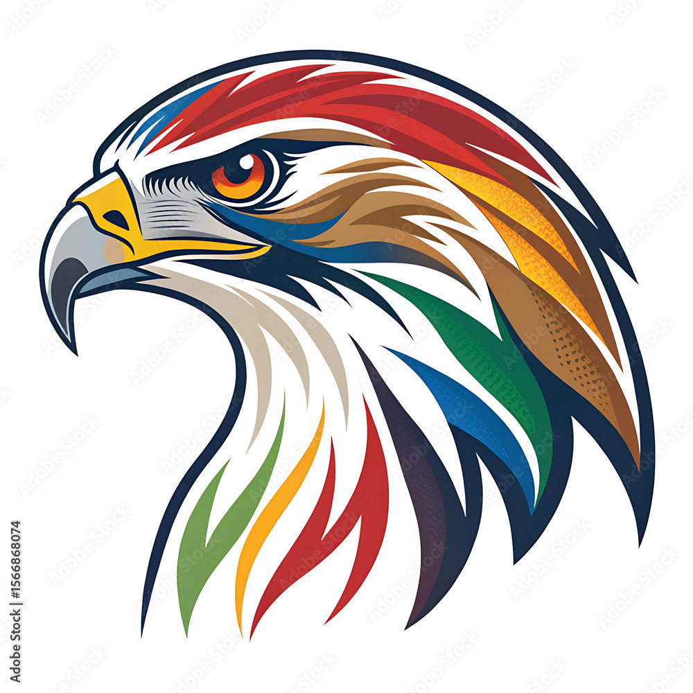 Fototapeta premium Isolated falcon head drawing, multiple attractive colors, transparent background