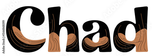 Chad Name Typography in Bold Black and Brown Wood Grain Style – Modern Decorative Vector Text Isolated on White Background