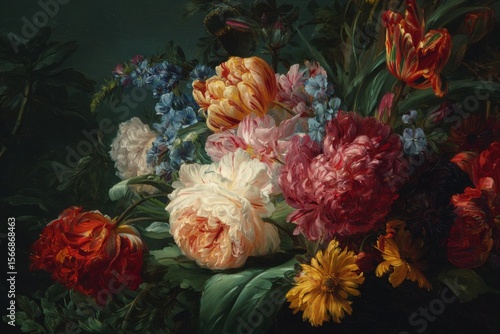 Wallpaper Mural Floral Abundance A Rich and Textured Bouquet with Deep Hues and Intricate Details Torontodigital.ca