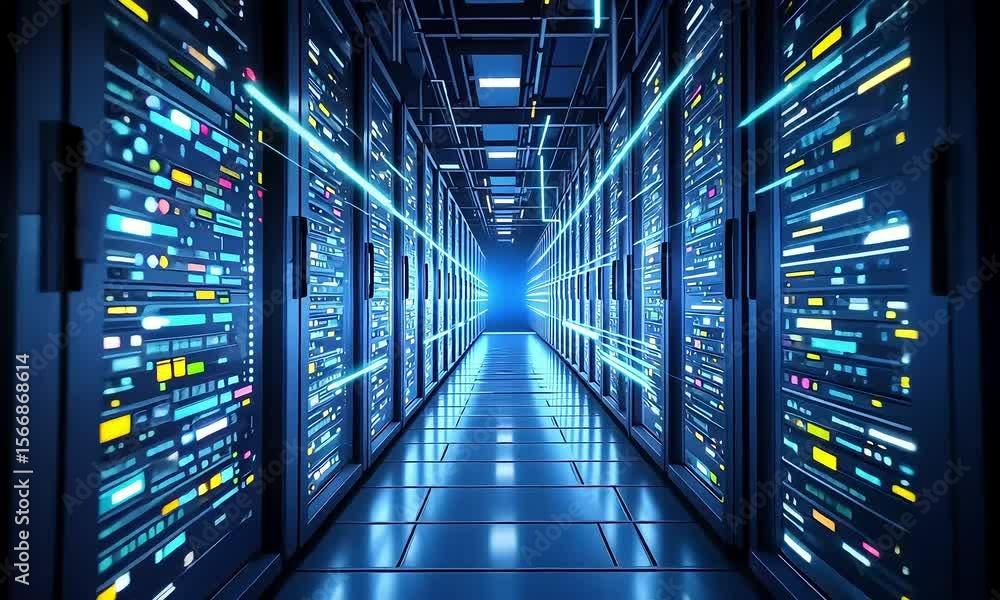 Futuristic data center with glowing servers Futuristic data center with glowing servers