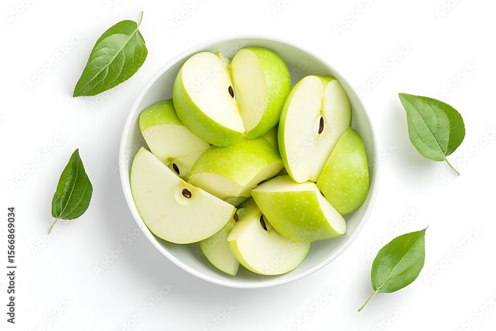 custom made wallpaper toronto digitalOverhead shot of sliced green apples in a white bowl with leaves
