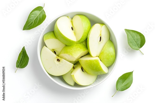 Wallpaper Mural Overhead shot of sliced green apples in a white bowl with leaves Torontodigital.ca