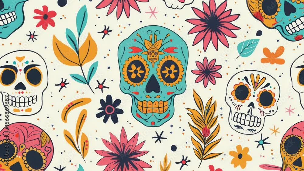 A design featuring a mix of skulls and flowers on a clean white background, suitable for use in various creative projects A design featuring a mix of skulls and flowers on a clean white background, suitable for use in various creative projects