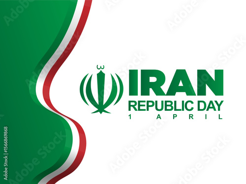 Iran Republic Day April 1st waving flag ribbon gradient vector