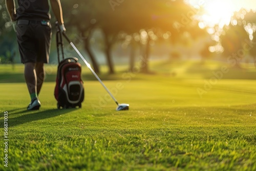 Detailed Visual  of Man with Golf Clubs on the Field