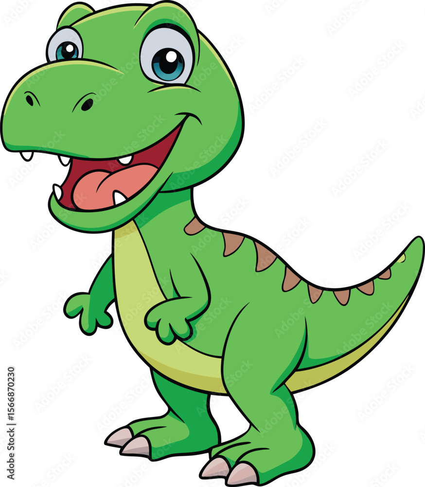 Naklejka premium Happy Green Cartoon Dinosaur Rex – Cute T-Rex Character Illustration