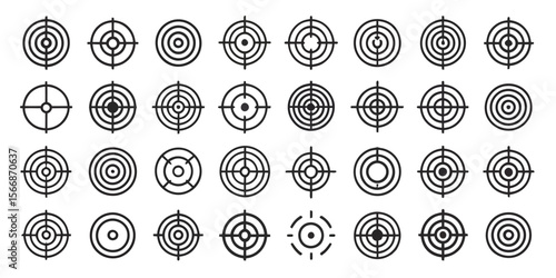 Target and aim icon set with crosshair, bullseye vector symbols for precision, accuracy, focus, archery, shooting, navigation

