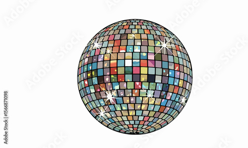 "mirror disco ball reflecting lights, vector, retro style, white background" generative ai
