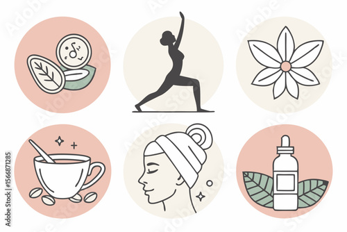 Wellness and self care icons yoga flower