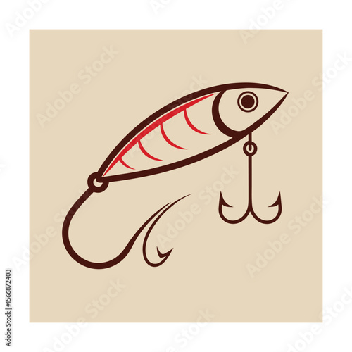 Line Art of Fishing Lure and Hook in Vintage Style