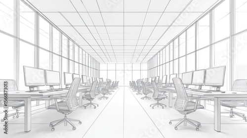 Architectural drawing of a modern office space.