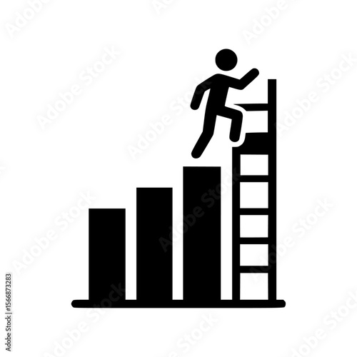 A bar chart where the tallest bar becomes a ladder success through effort and analytics icon