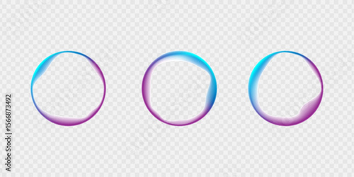 Round banner with neon gradient isolated on white transparent background in PNG vector format. Round light frame. Can be used for badges, price tags, labels. 