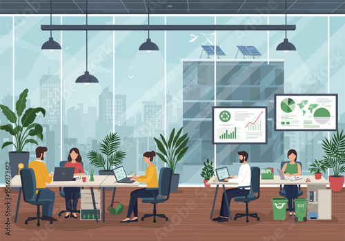 Sustainable Office Design Eco-Friendly Workspace for a Greener Future. Promoting Sustainability in Modern Offices Strategies, Design, and Implementation