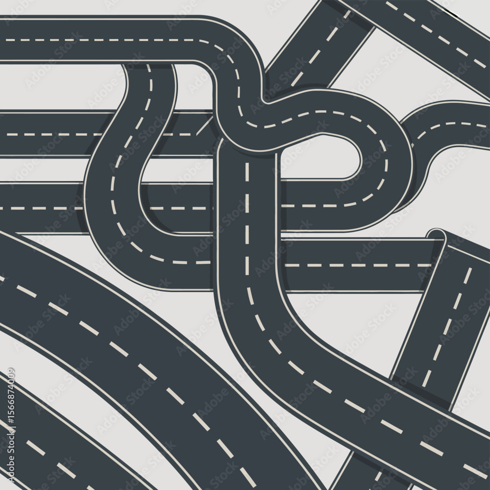 Naklejka premium Abstract tangled road network with dashed white lines on a light background