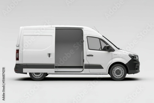 a white van with the door open is white, with empty blank space for text copy space or mockup design, high detail, 8k