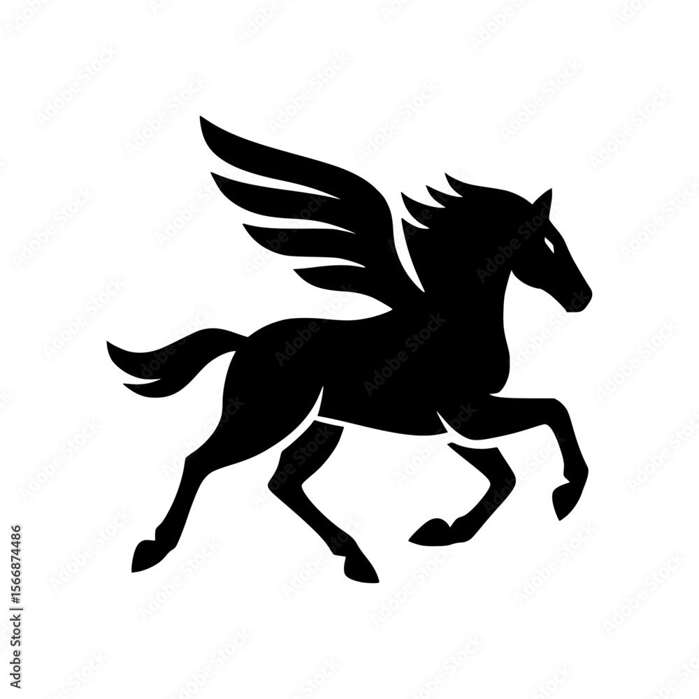 A galloping horse with wings symbolizing speed, freedom, and power A galloping horse with wings symbolizing speed, freedom, and power