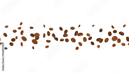 Horizontal seamless border with coffee beans vector illustration on transparent background