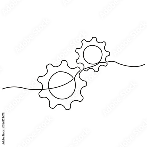 Continuous Line Drawing of  Interlocking Gears Representing Mechanism, Collaboration, Engineering, Process Automation, Industry Technology, and Mechanical System Concept.