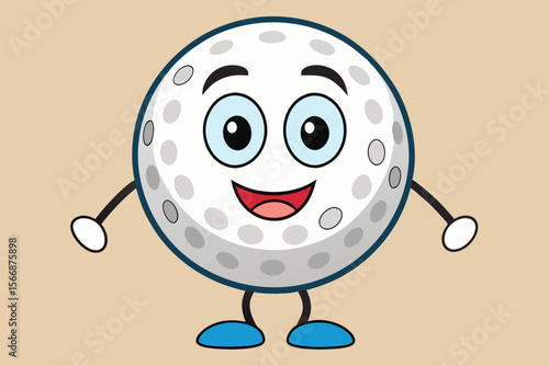 Smiling cartoon golf ball with arms and legs happy sports