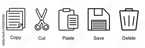 Copy, Cut, Paste, Save, Delete Icons  Office Action Icon Set