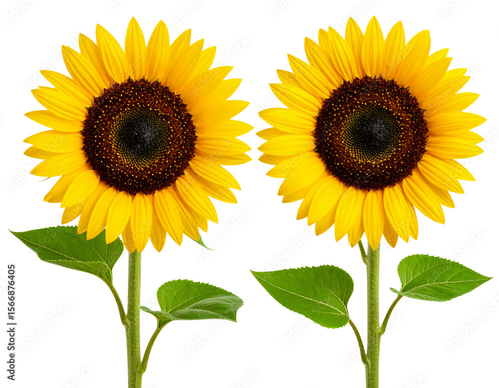 Obraz premium Young Sunflower Bud and Mature Inflorescence Set – Transparent PNG Botanical Study