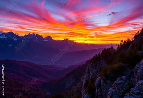 Sunset paints Vrsatec's peaks in fiery hues, a breathtaking Slovakian panorama, beautiful, Carpathians
