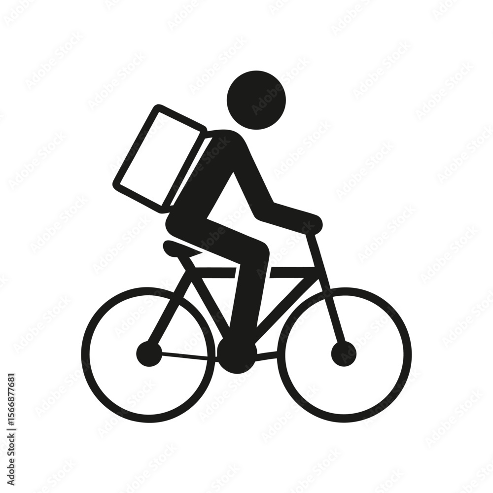 Cyclist with delivery bag icon bicycle courier Cyclist with delivery bag icon bicycle courier