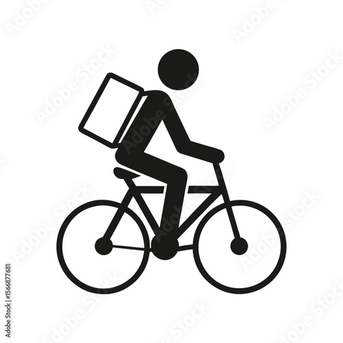 Cyclist with delivery bag icon bicycle courier