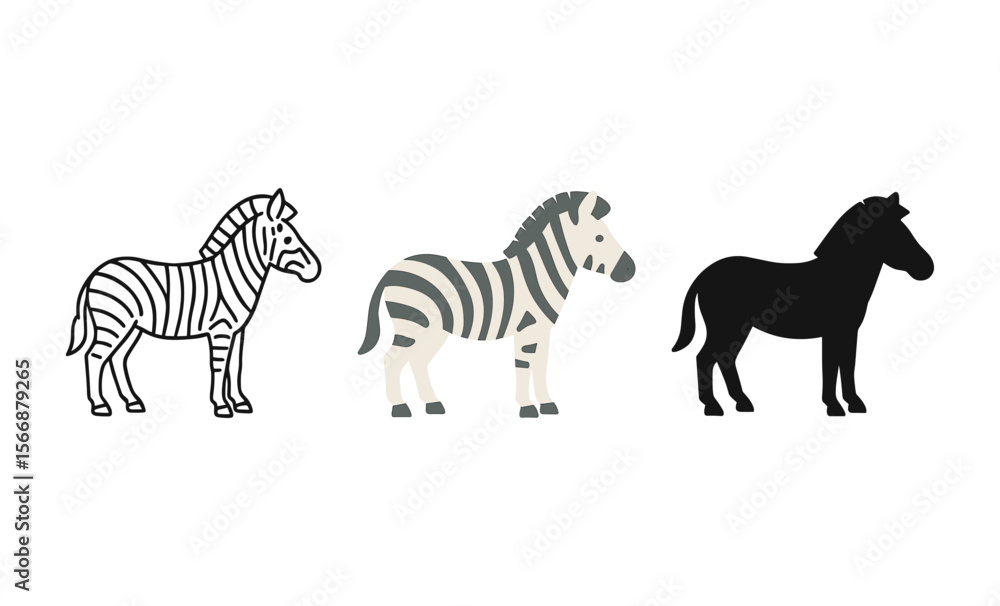 Obraz premium Stylized zebra illustrations: monochrome, minimalist, and silhouette designs