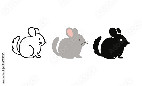 Trio of minimalist chinchilla silhouettes in black, gray, and white