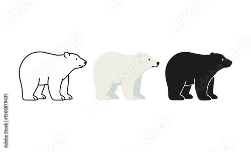 Polar bear silhouette variations in black, white, and gray