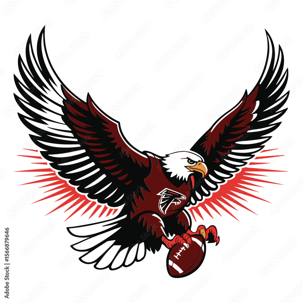 Obraz premium Fierce Eagle Mascot with American Football – Dynamic Sports Vector Illustration