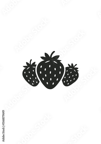 Black Silhouette Strawberry Icon Set of Three Juicy Fruits on White Background for Healthy Food, Summer, and Natural Product Concepts